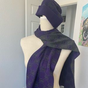 Micheal Kors purple beanie and scarf set